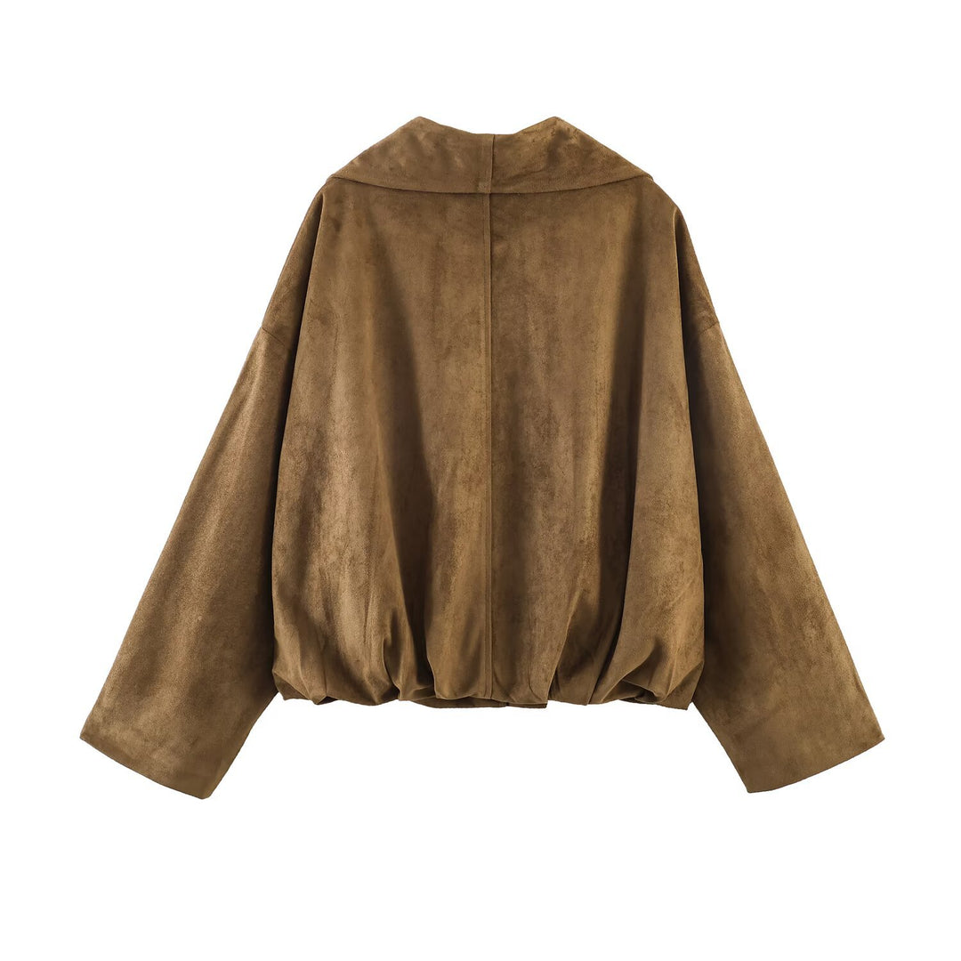 Women Oversized Waterfall Jacket in Suede Look Mune Fashion