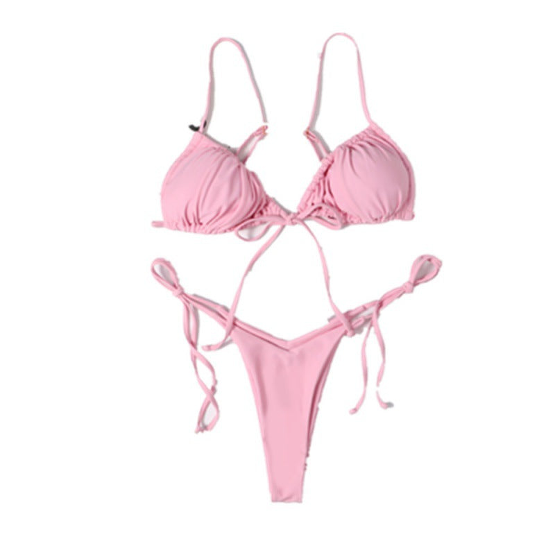 Women's Deep V-neck Triangle Bikini with Playful Ties Mune Fashion