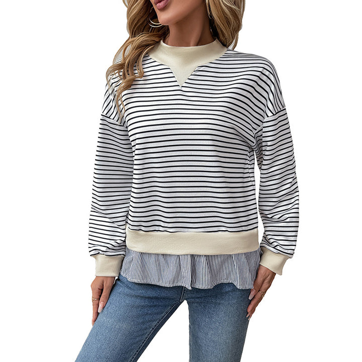 Women's Casual Striped Sweatshirt with Layered Hem Mune Fashion