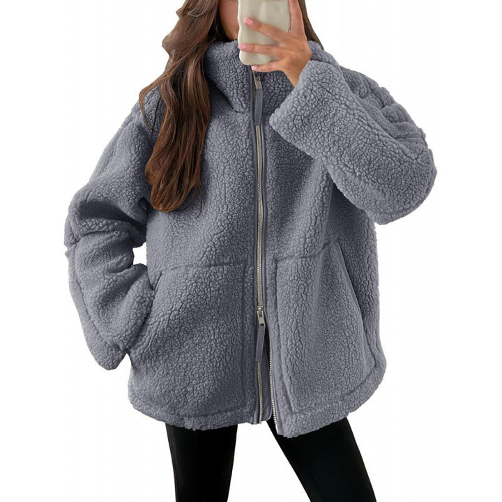 Ladies Cozy Teddy Fur Jacket with High Collar and Zipper Mune