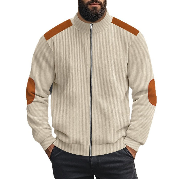Men's nan cord jacket with zipper stand-up collar and elbow patches Mune Fashion
