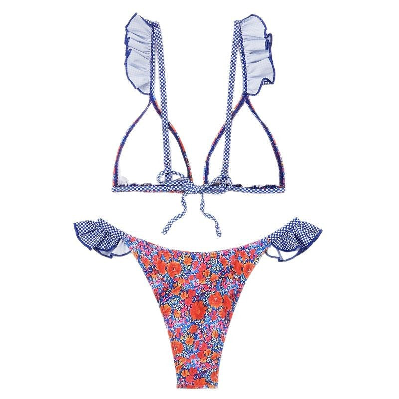 Women's triangle bikini with playful ruffle details and floral pattern Mune Fashion