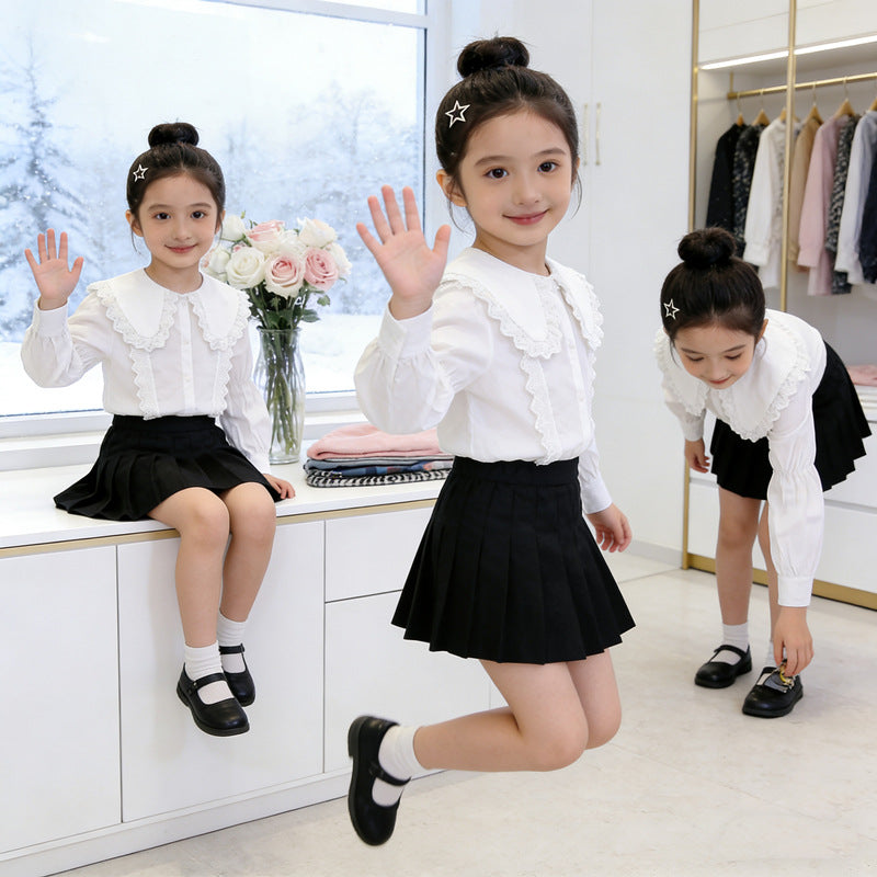 Girls blouse with elegant ruffles and large collar Mune Fashion