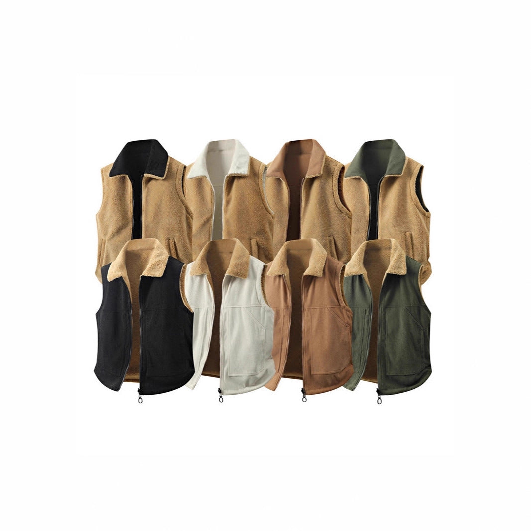 Women's Sleeveless Teddy Fleece Vest with Stand Collar and Full-Length Zipper Mune Fashion