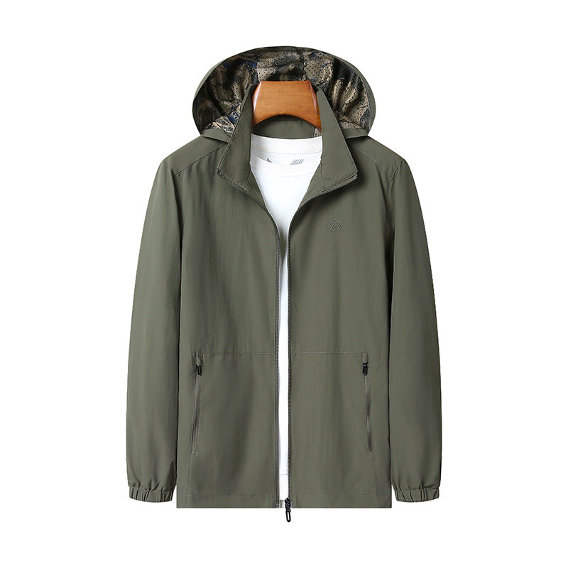 Men's Lightweight Hooded Shell Jacket with Water-Repellent Microfiber and Concealed Zipper Pockets Mune Fashion