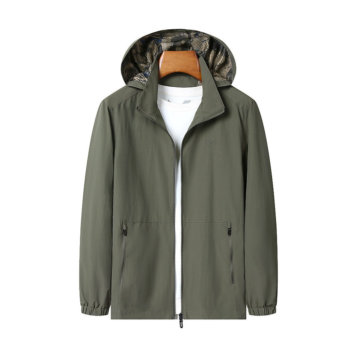 Men's Lightweight Hooded Shell Jacket with Water-Repellent Microfiber and Concealed Zipper Pockets Mune Fashion