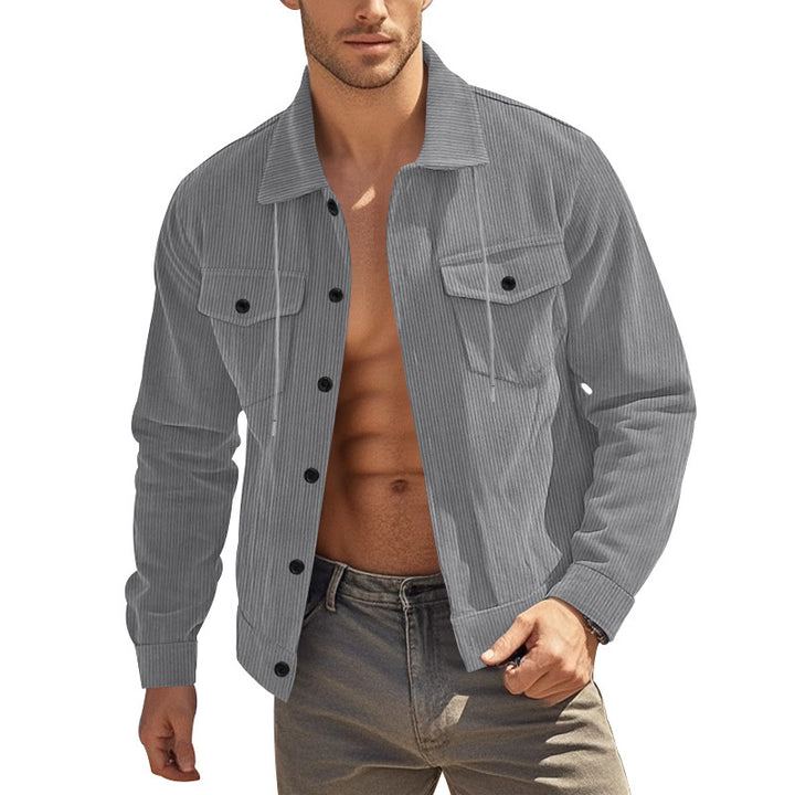 Men's casual fine ribbed cord jacket with stand-up collar, chest pockets and elastic hem Mune Fashion