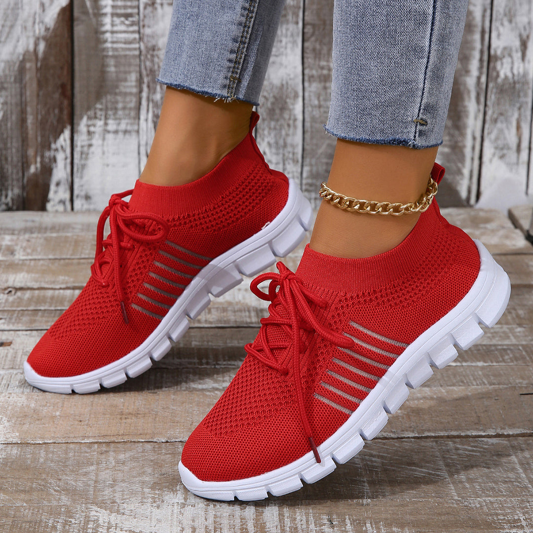 Women's knitted sock sneakers with elastic shaft, decorative lacing, and flexible tread sole Mune Fashion