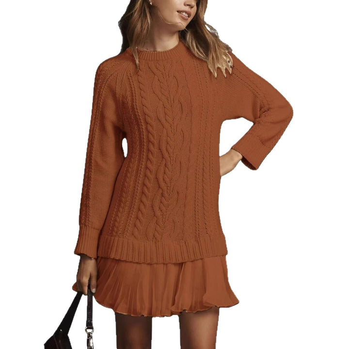 Women's cable knit sweater with tunic cut, cable pattern and ribbed cuffs Mune Fashion