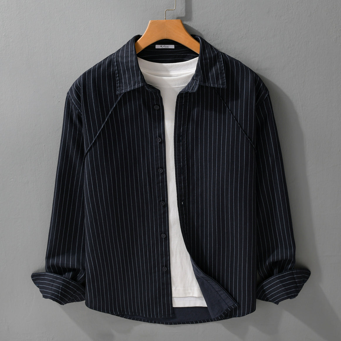 Men's Lightweight Striped Overshirt with Kent Collar and Raglan Sleeves Mune Fashion