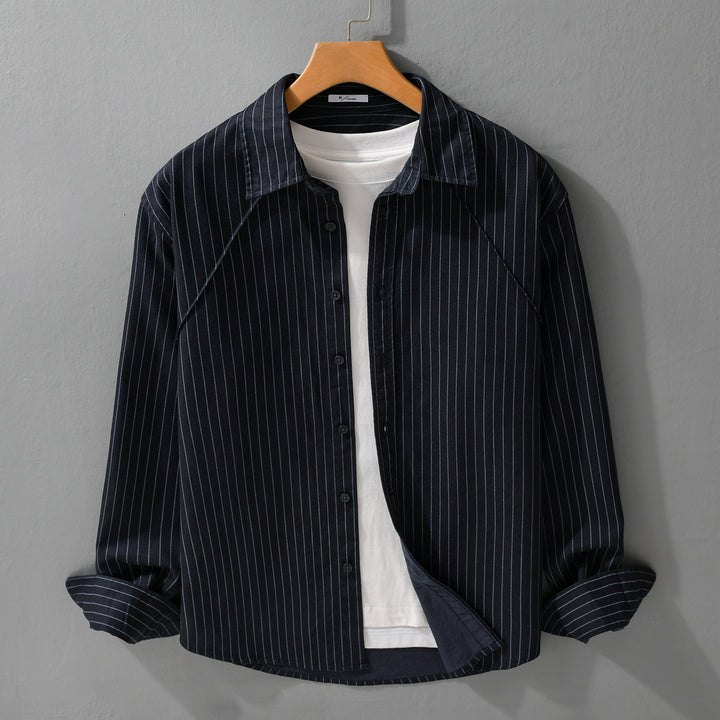 Men's Lightweight Striped Overshirt with Kent Collar and Raglan Sleeves Mune Fashion