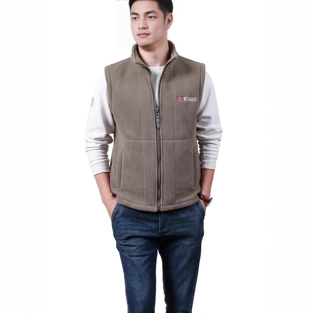 Men's Warm Fleece Outdoor Vest with Full Zip and Stand Collar Mune Fashion