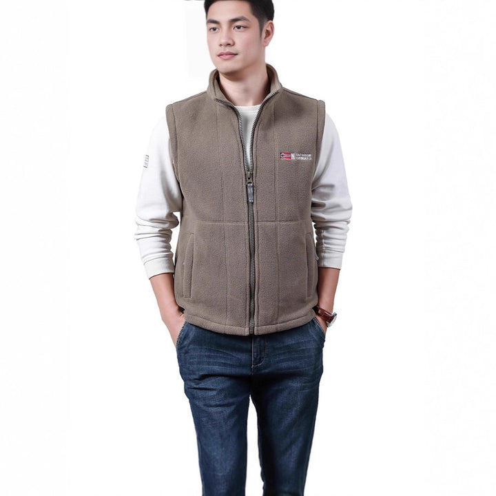 Men's Warm Fleece Outdoor Vest with Full Zip and Stand Collar Mune Fashion