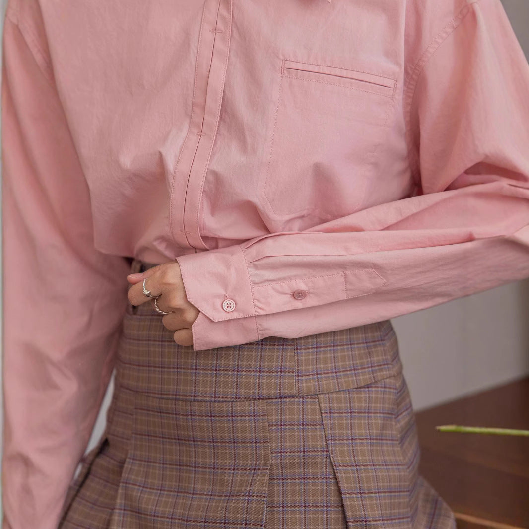 Women's Oversized Shirt Blouse with Chest Pocket Mune Fashion
