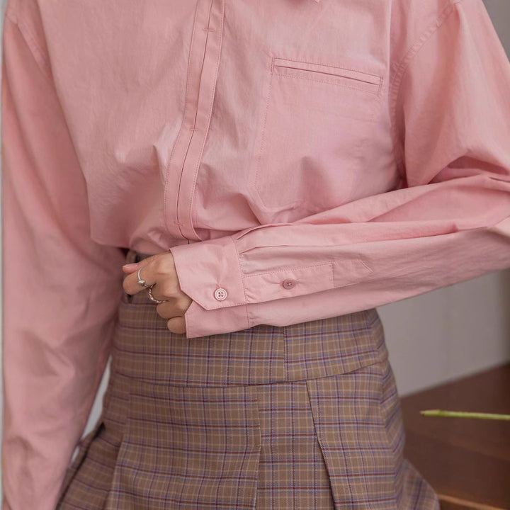 Women's Oversized Shirt Blouse with Chest Pocket Mune Fashion