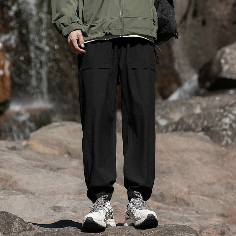 Men's Wide Relaxed Cargo Leisure Pants with Drawstring Waist & Multifunctional Pockets Mune Fashion