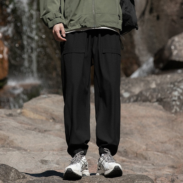 Men's Wide Relaxed Cargo Leisure Pants with Drawstring Waist & Multifunctional Pockets Mune Fashion