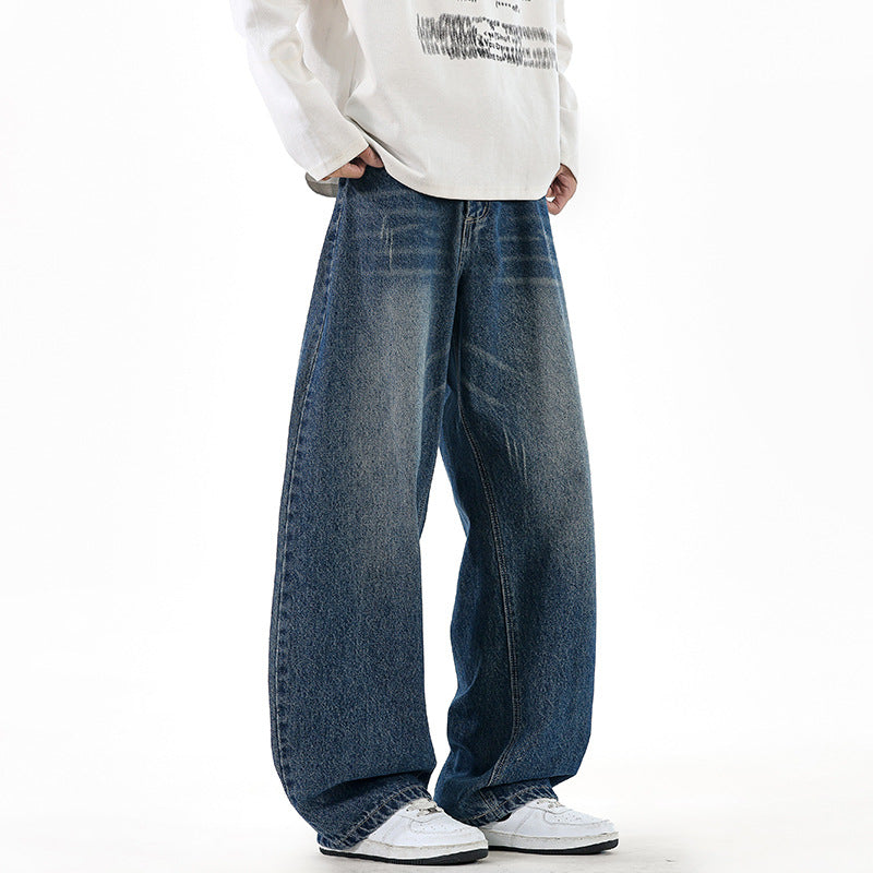 Men's Relaxed Wide-Leg Denim Pants with Extra Wide Leg and Vintage Fade Mune Fashion