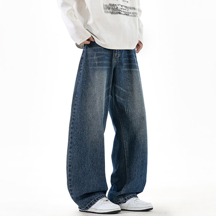Men's Relaxed Wide-Leg Denim Pants with Extra Wide Leg and Vintage Fade Mune Fashion