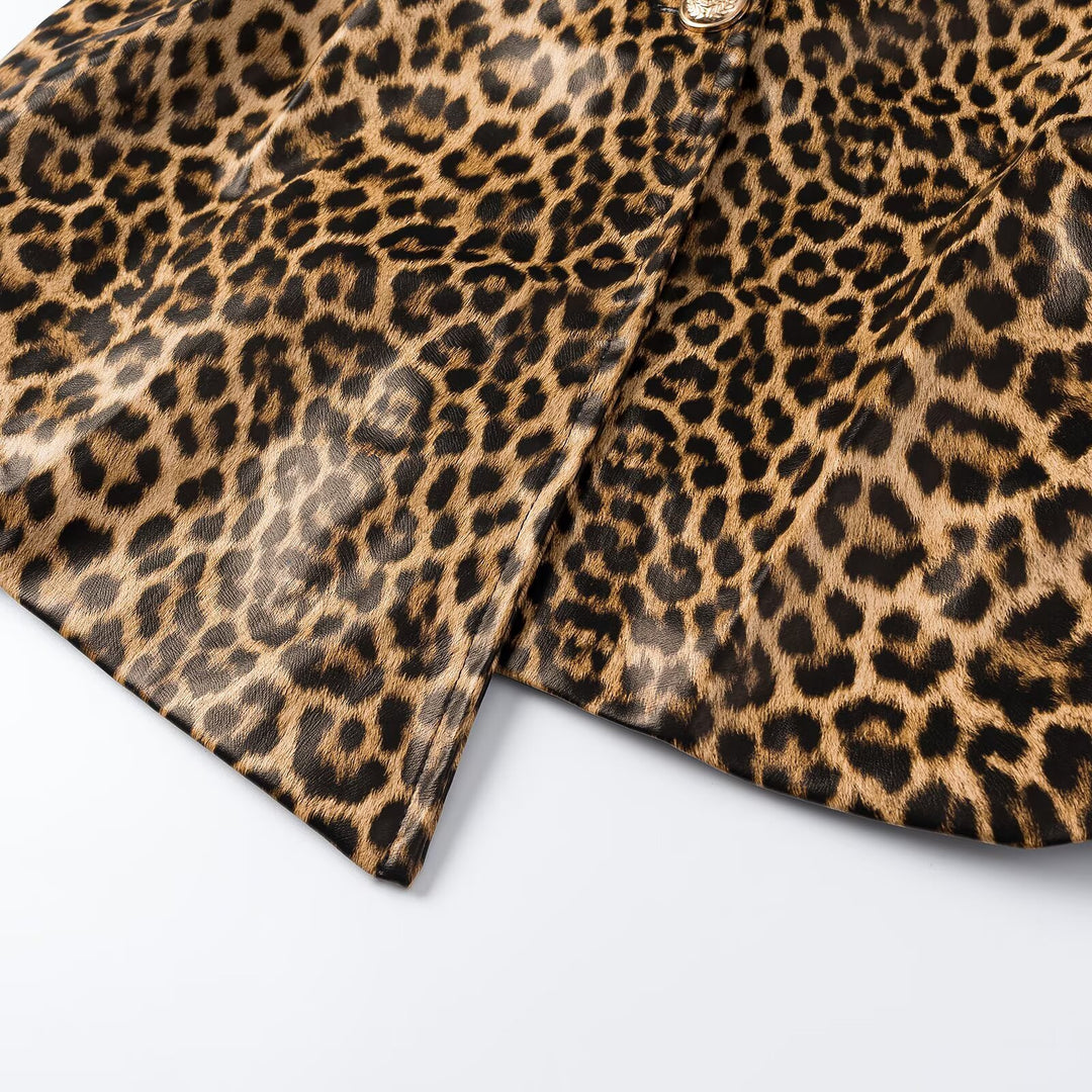 Women Tailored Blazer Vests with Deep V-Neck and Leopard Print Mune Fashion