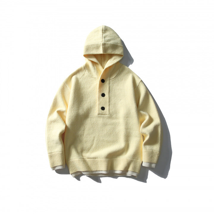 Unisex knitted hoodie with half placket, ribbed hem and double-layer finish Mune Fashion