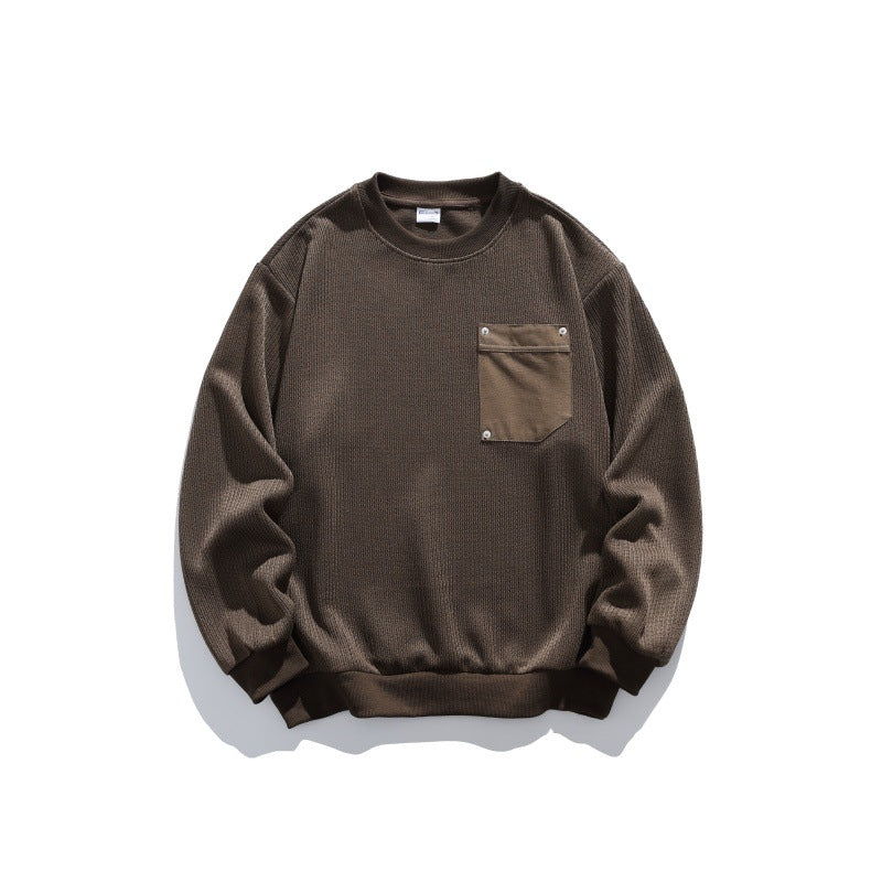 Unisex waffle texture sweatshirt with chest pocket and elastic hem Mune Fashion