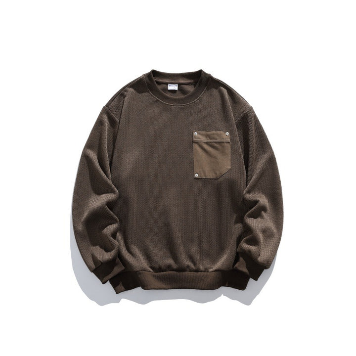Unisex waffle texture sweatshirt with chest pocket and elastic hem Mune Fashion