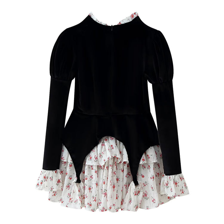 Women's Velvet Cropped Jacket with Pointed Peplum, Pearl Button Placket and Ruffled Sleeves Mune Fashion