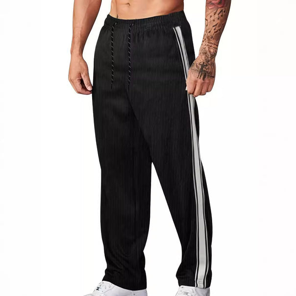 Men's knitted relaxed joggers with wide leg, side piping, and elastic drawstring waistband Mune Fashion
