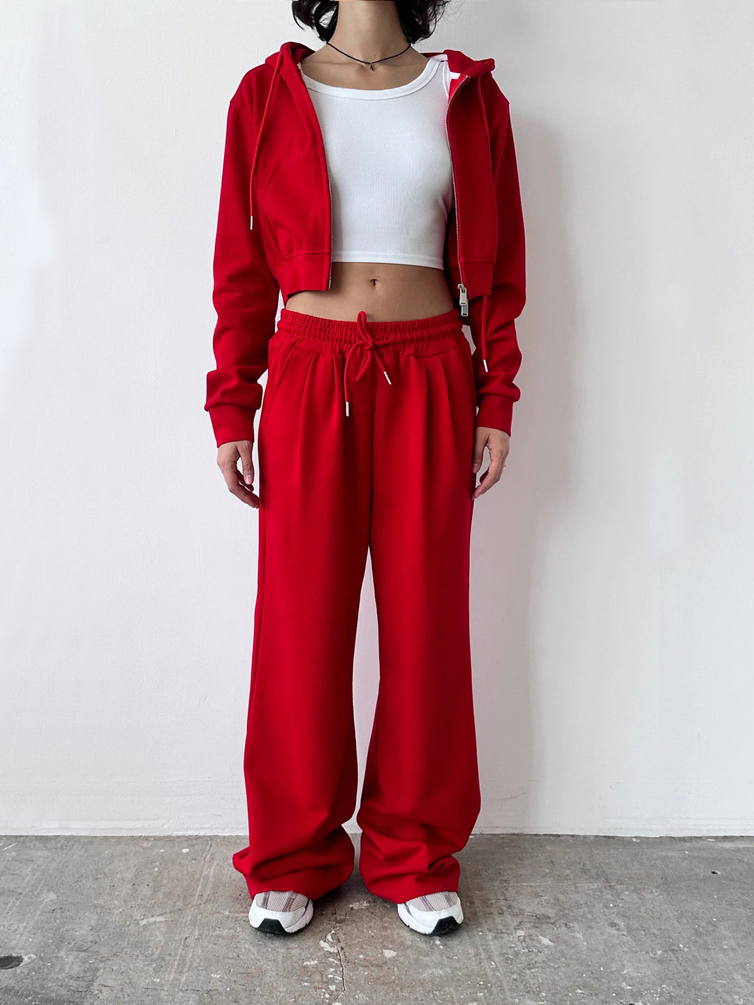 Women's Short Zip Hoodie Set with High-Waisted Wide Lounge Pants Mune Fashion