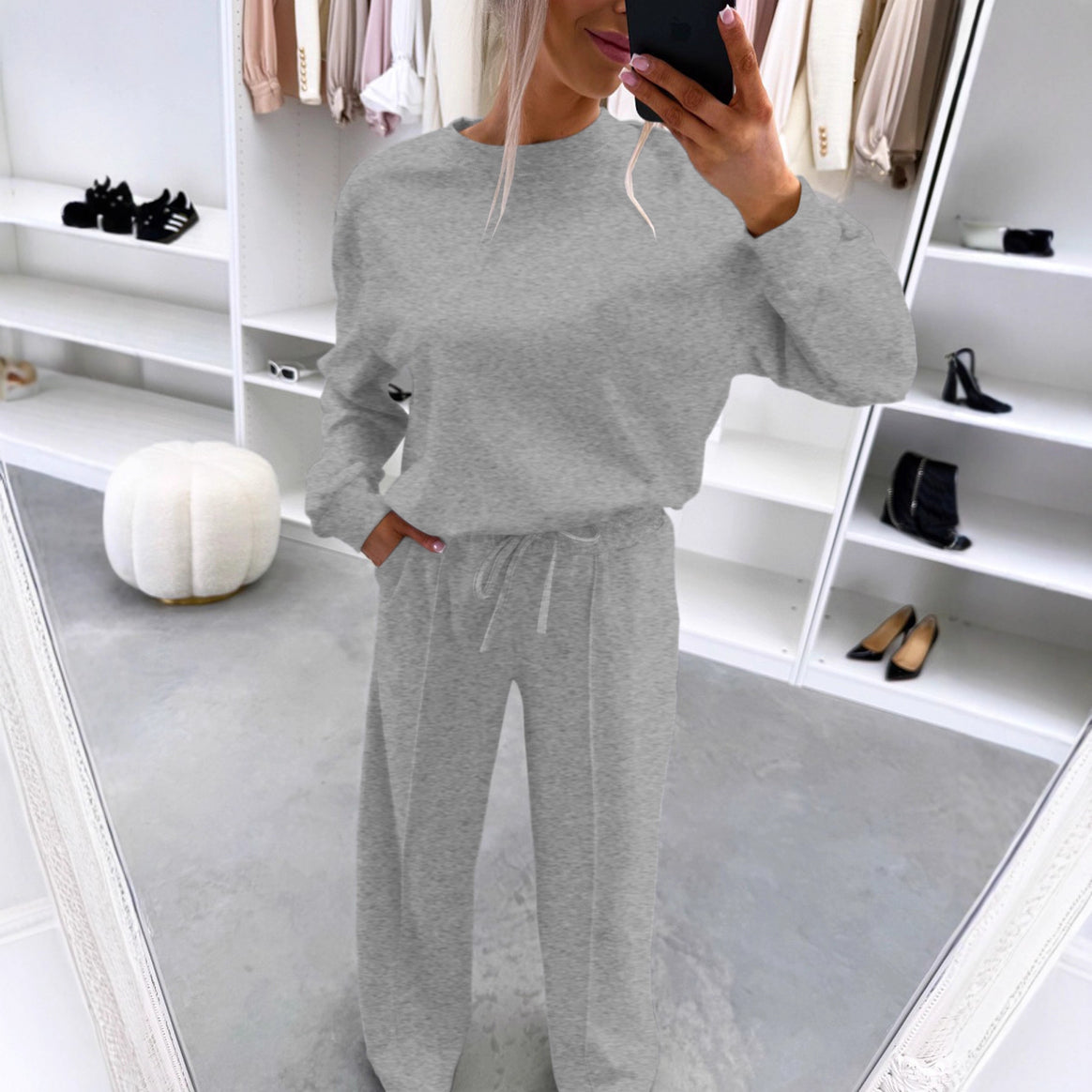 Women's Casual Loungewear Set with Oversize Batwing Sweater and Wide Jersey Pants Mune Fashion