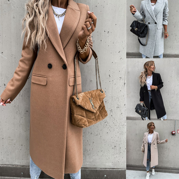 Women's classic wool coat with double-breasted button placket and oversized cut Mune Fashion