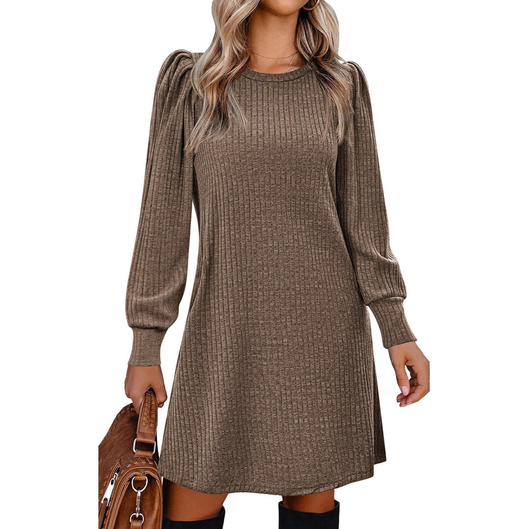 Women's knitted A-line knit dress with puff sleeves Mune Fashion