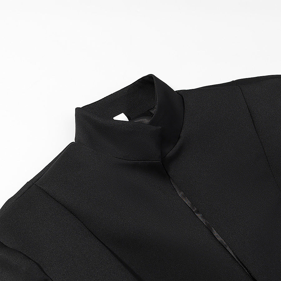 Men's Slim-Fit Blazer Short Jacket with Stand Collar and Minimalist Closure Mune Fashion