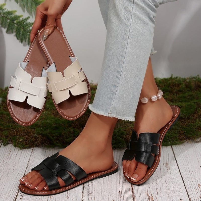 Women’s flat pantolettes with slotted strap design and cushioned comfort footbed Mune Fashion