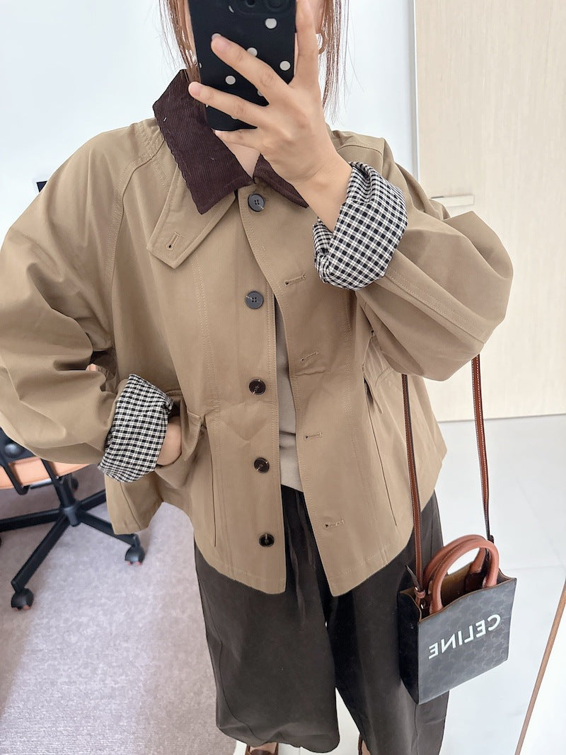 Women's short jacket in worker style with cord collar and patch pockets Mune Fashion