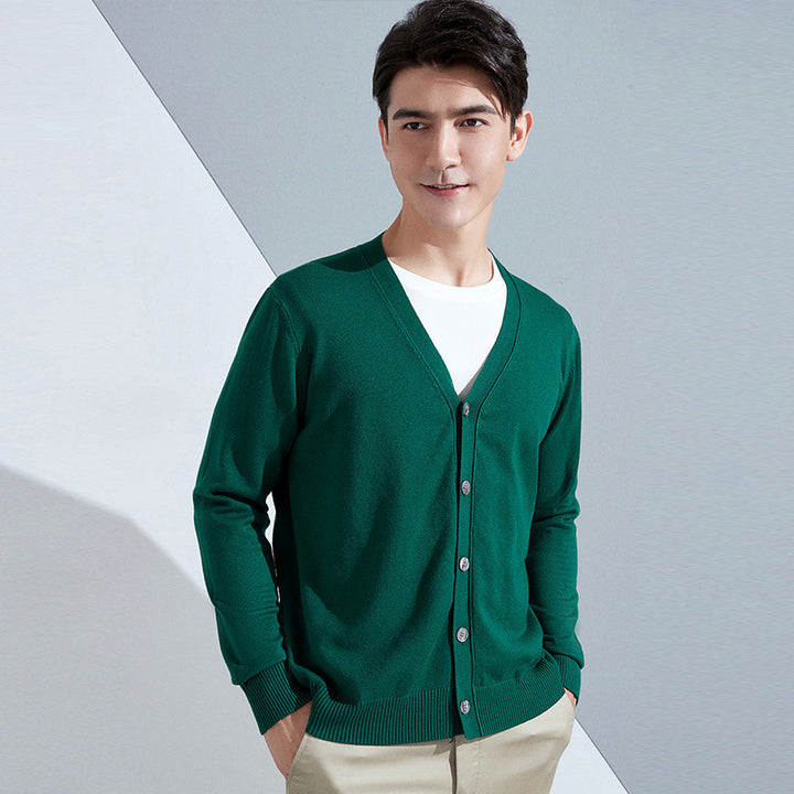 Men's Lightweight Fine Knit Cardigan with V-Neck and Business Silhouette Mune Fashion