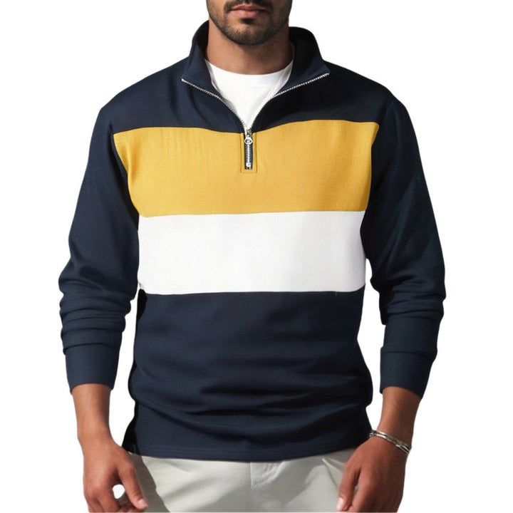 Men's Nano Sweatshirt with half zipper, stand-up collar and distinctive block stripes Mune Fashion