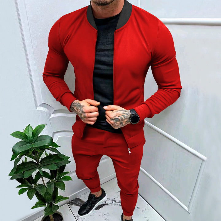Men's sporty leisure training suit with tailored bomber jacket and tapered jogging pants made of elastic cotton blend Mune Fashion