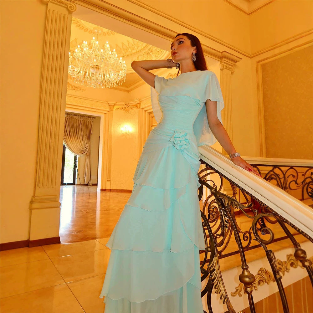 Women Flowing Tiered Ruffle Evening Dress with Tailored Draping Mune Fashion