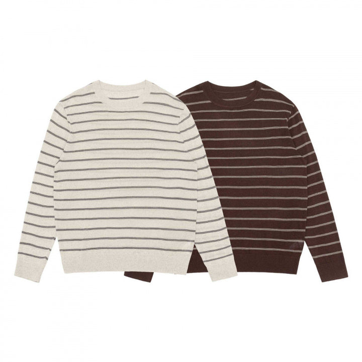 Unisex Light Fine Knit Sweater with Round Neck, Fine Stripes and Ribbed Hem Mune Fashion