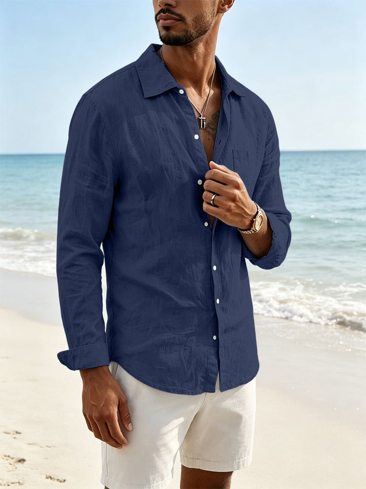 Men's casual linen shirt with long sleeves and chest pocket Mune Fashion