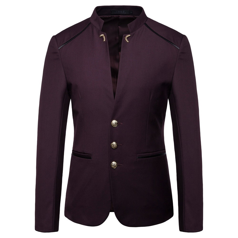 Men's slim-fit jacket with stand-up collar and decorative buttons Mune Fashion