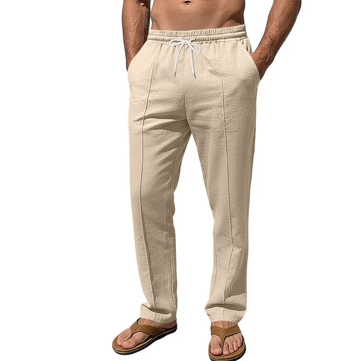 Men's breathable linen blend pants with drawstring, crease and straight leg Mune Fashion
