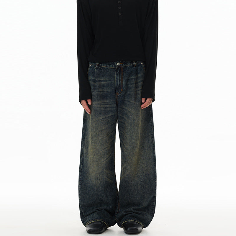 Men's Ultra Wide Floor-Length Denim Palazzo Pants in Marlene Baggy Style with Deep Crotch Mune Fashion