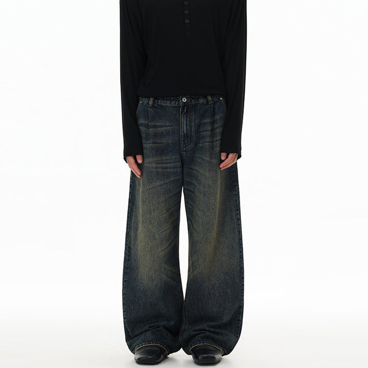 Men's Ultra Wide Floor-Length Denim Palazzo Pants in Marlene Baggy Style with Deep Crotch Mune Fashion
