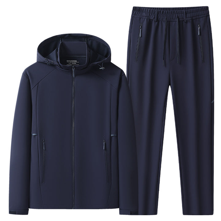 Men's Weatherproof Softshell Training Suit with Hooded Zip Jacket, Zipper Pockets & Tapered Jogging Pants Mune Fashion