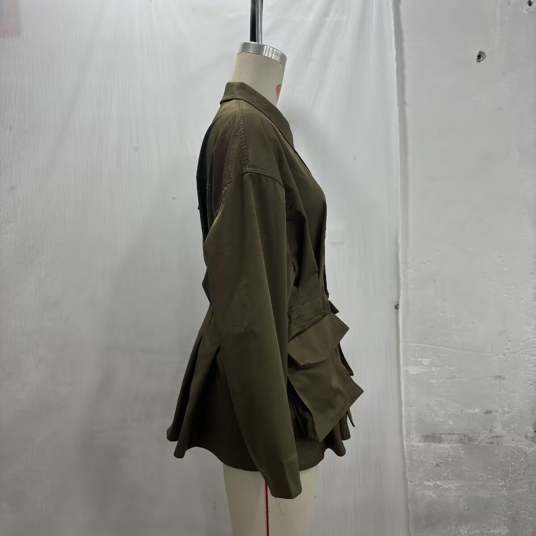 Women Oversize Boxy Transitional Jacket with Large Flap Pockets and Drawstring Mune Fashion