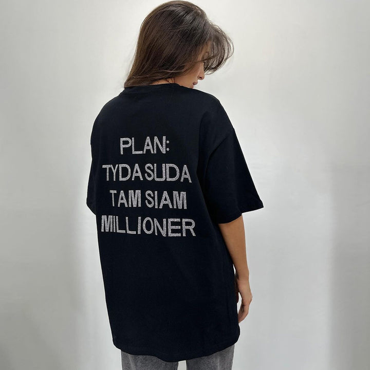 Women’s oversized statement t-shirt with rhinestone lettering on the back Mune Fashion