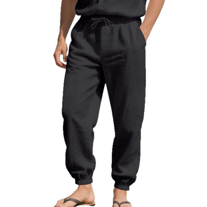 Men's Lightweight Linen Look Lounge Pants with Drawstring, Elastic Ankle Cuffs & Side Pockets Mune Fashion